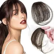 SR Clip in Air Bangs Hair Extensions Front Bangs Extensions Hair Clip on Bangs Natural Invisible Bangs Thin Hair Clip in Hairpieces for Women (Dark Brown)