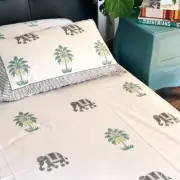 Elephant and Palm Tree Double Bed Bedsheet, King Size, Queen Size, Pillow Cover