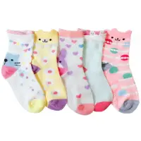 在飛比找momo購物網優惠-【橘魔法】（5入）貓咪愛心防滑膠點中筒襪 (短襪 襪子 童襪