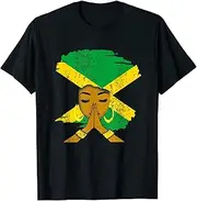 [VidiAmazing] Jamaican Flag Black Woman Melanin Queen Afro Heritage Strong T-Shirt ds1304 T-Shirt