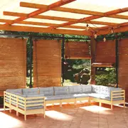 10 Piece Garden Lounge Set with Grey Cushions Pinewood vidaXL