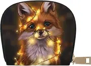 [EdWal] Cute Fox Print Card Holder Unisex Credit Card Case for Men and Women Leather Card Holder, Slim Business Card, White, One Size
