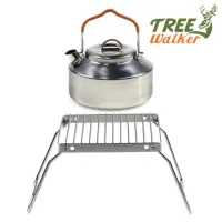 在飛比找momo購物網優惠-【TreeWalker】不鏽鋼露營煮水壺+不鏽鋼迷你爐架(3