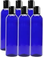 8oz Empty Plastic Squeeze Bottles with Disc Top Flip Cap (6 pack); BPA-Free Containers For Shampoo, Lotions, Liquid Body Soap, Creams (8 ounce, Cobalt Blue)
