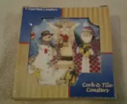 Set of 4 assorted Snowmen, Angels & Santa cork & ceramic tile coasters - NIB