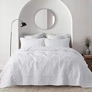 [B2EVER] Damask Quilt California Cal King Size Bedding Sets with Pillow Shams,Boho Oversized Lightweight Soft Bedspread Coverlet,White Quilted Blanket Thin Comforter Bed Cover,3 Pieces,118x106 inches