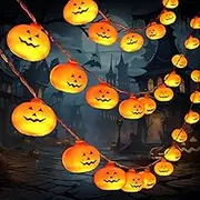 Halloween Pumpkin String Lights - 20 LED 9.8 FT 3D Cute Waterproof Orange Jack-O-Lantern Battery Operated Lights, 2 Modes Steady/Flickering Lights for Indoor Outdoor Decor Party Decorations