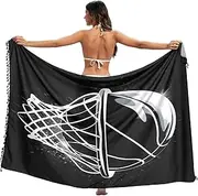 [RPLIFE] Basketball Black Sarong Wrap Cover Up Tassel Beach Sarong Cover Up Women, Large, Basketball Black, Medium