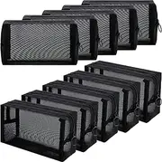 Frienda 10 Pieces Mesh Makeup Bag Portable Mesh Cosmetic Bag Black Zipper Pouch Breathable Travel Toiletry Bag for Home Offices Travel Accessories Organizer, Black