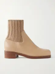 [Gabriela Hearst] Gabriela Hearst - Hobbes Ribbed Cashmere-trimmed Leather Chelsea Boots - Sand - IT39 IT 39 Neutrals