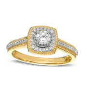 0.38 CT. T.W. Natural Diamond Cushion Frame Antique Vintage-Style Engagement Ring in Solid 14K Gold