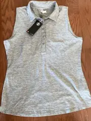 NWT Under Armour Heat Gear Gray Fitted Polo Sleeveless Golf Shirt UPF 50+ Size L