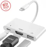Lightning to HDMI USB Adapter 3in1 AV Charging Splitter Camera Ethernet USB