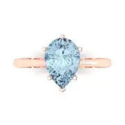2.5 Pear shape Real Aquamarine Wedding Bridal Classic Promise Ring 14k Rose Gold