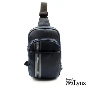 【Lynx】美國山貓簡單條紋多隔層機能防潑水尼龍布包側背包 胸包 藍色 LY39-1121-39