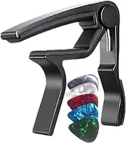 Wooden Classical Flat Guitar Capo for Nylon String Guitars-Rosewood with 5 Picks (Black)