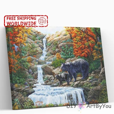 Paint By Numbers Kit Bear Animal Kids Acrylic Painting Brush Canvas Art Home DIY