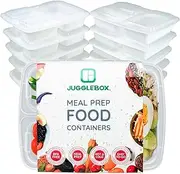 Jugglebox Reusable Meal Prep Containers - 10 Pack, 3 Compartment, White, Stackable, Microwave/Freezer/Dishwasher Safe, Airtight, BPA-Free, 942ml