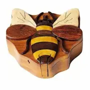 Bee - Wooden Puzzle Box Intarsia Wood Decorative Jewelry Trinket Box