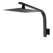 ACA WELS Square 10'' Ultrathin Stainless Steel Rainfall Shower Head Gooseneck Wall Arm Black