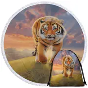 Cool Wildlife Animal Art Rising Sun Tiger Round Beach Towel