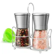 Stainless Steel Salt and Pepper Grinder Set - Short Glass Shaker, Pepper Mill...