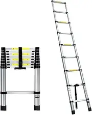 Giantz 2.6m Telescopic Ladder, Aluminium Foldable Extension Steps Ladders Multi Height Platform for Home Outdoors Warehouse, 150kg Capacity Adjustable Non-Slip Rust-Resistant 8 Silver