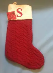 ST. NICHOLAS SQUARE 21" KNIT CHRISTMAS STOCKING MONOGRAM LETTER "S" (NWT)