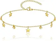[TempBeau] Anklets for Women Gold Anklet Women - Adjustable (22-27 cm) Stainless Steel 18K Gold-Plated Anklet with Coins/Star/Lucky Clover Waterproof Anklet Gold for Women Girls Summer Beach Holiday