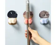 4Pcs Self-adhesive Mop Hook No Punching Wall Mounted Cartoon Cats Broom Holder Bathroom Supplies-Multicolor