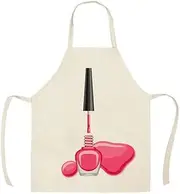 Linen Flower Nail Polish Print Aprons Kitchen Aprons Dinner Party Cooking Bib Pinafore Home Cleaning Apron for Women Men