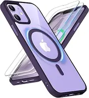 [ORETECH] Magnetic Case for iPhone 12,iPhone 12 Pro Case with 2X Screen Protector Compatible with MagSafe Wireless Charging Protective Shockproof Military Protection Clear Back Phone Case, Deep Purple