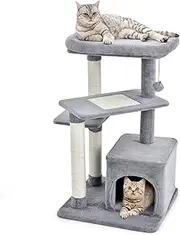 Costway Indoor Plush Cat Tree, Multilevel Cat Tower Condo with Flock, Hanging Toy, Scratching Sisal Posts, Cozy Perch, 4-Tier Cat Climbing Activity Center with Private Condo for Home and Office