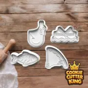 Fishing Cookie Cutter & Embosser Stamps Set Of 4- Fish- Boat- Hook- Rod