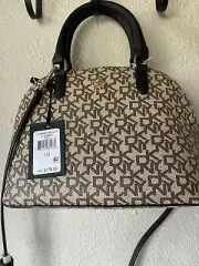 NWT DKNY Catherine DOME SATCHEL Logo BROWN BLACK Bryant Bag +CROSSBODY New