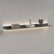 Floating Wall Shelf, Iron with Lights Laminate Wall Mounted A-Line Metal Partition Decorative Lights Deluxe Bookshelf Lighted Wall Shelf Can be Placed in Living Room Bedroom Bathroom(Black,80x20x6cm)