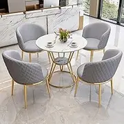 Snaweo Office Reception Room Club Table, Small Conference Room Negotiation Table Sets 5-Piece, Negotiation Table for 4, High Back PU Leather Chair, for Home Kitchen Office(Gray)