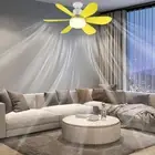Ceiling Fan LED Lamp E27 Socket Fan Light Remote 52cm (Yellow Crystal Shell)