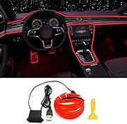 EL Wire Interior Car LED Strip Lights, LEDCARE USB Neon Glowing Strobing Electroluminescent Wire Lights with 6mm Sewing Edge, Ambient Lighting Kits for Car, Garden, Decorations (5M/15FT, Red)