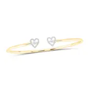 10K YELLOW GOLD ROUND DIAMOND HEART BANGLE BRACELET 1/10 CTTW