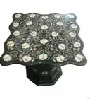 30" Black Marble Center Table Top Pietra Dura Inlay Work With Marble Stand