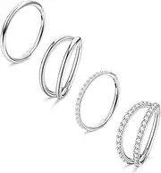 [Kakonia] 4PCS 18G Nose Rings Hoops, Surgical Steel Earrings Tragus Septum Piercing CZ Clicker Septum Ring Hinged Segment Septum Conch Lip Cartilage Double Hoops 8mm 10mm For Women Men