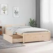 Wooden Bed Frame with Storage Drawers, Solid Pinewood Platform, 92x187 cm Mattress Size, No Box Spring, Bedframe, Base, Slats, Wood Frames