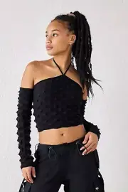Urban Outfitters Halter neck Top Spiky Textured Size M Black Stretchy Grunge