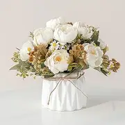 Artificial Flowers in Vase, with vase Fake Flowers Home Flower Arrangement, Balcony, Hallway, Garden, Bedroom, Living Room, Dining Table Decoration Flower A138 (A White)