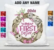 Easter Bunny Cushion Cover Sequin Throw Pillow Flip My First Easter Personalised
