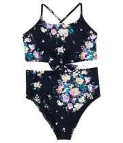 O'Neill L89735 Girls Black/Multi Rosetta Floral Knot One Piece Swimsuit Size 12