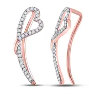 10kt Rose Gold Round Diamond Heart Climber Earrings 1/5 Cttw
