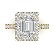 3.90 ct Emerald Halo Sapphire Bridal Wedding engagement Ring 14k Yellow Gold