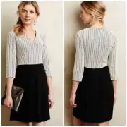 Anthropologie New Ganni Dress Cross Knit Top Pleated Skirt Stretch Size L NWT